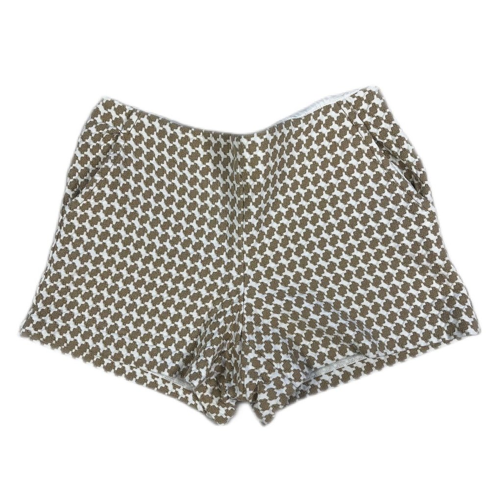 Trina Turk Brown and White Cotton Hounds Tooth Link Shorts